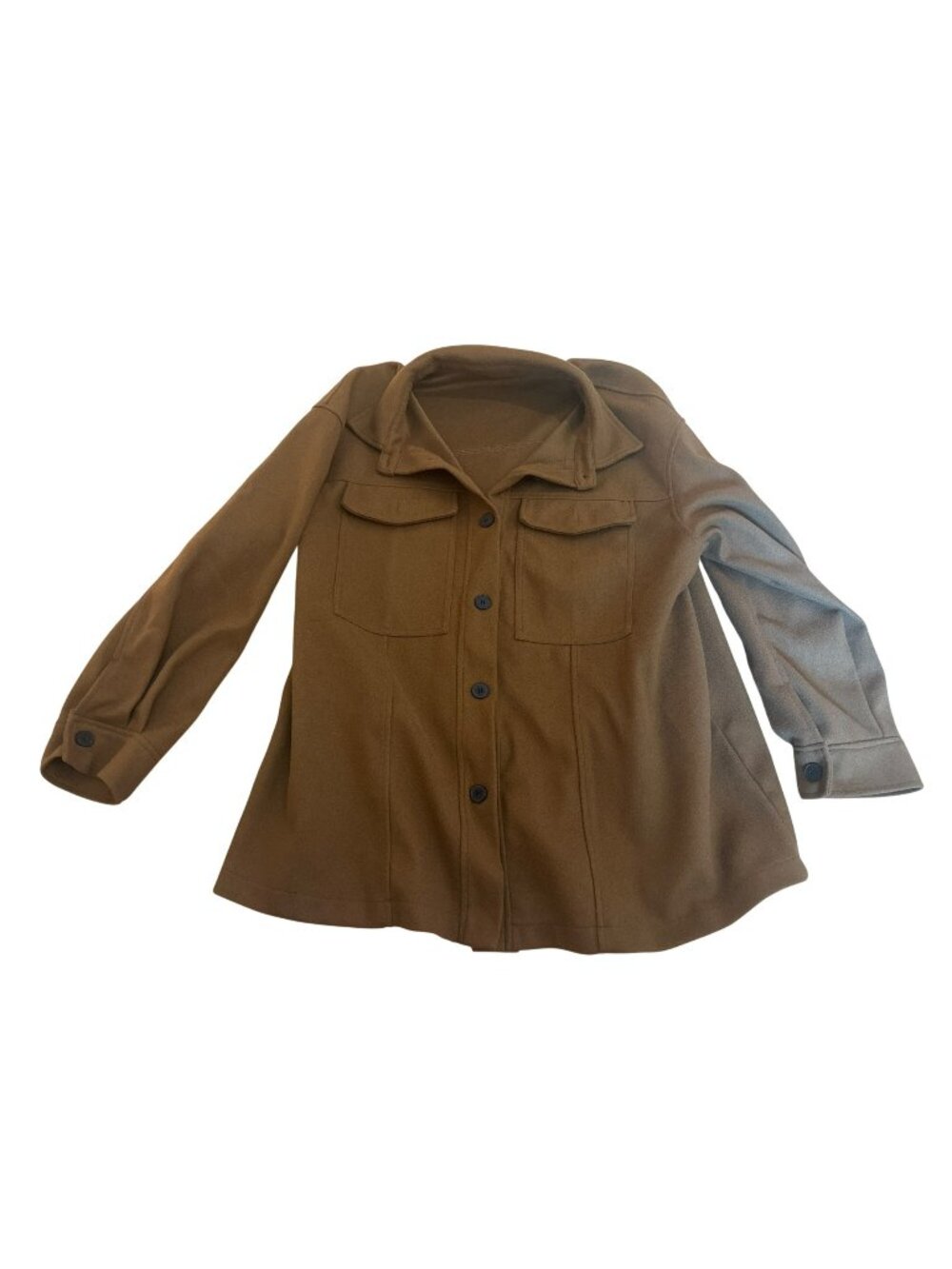 Shein Curve Womens Camel Brown Button-Front Coat Utility Pockets Size 3XL